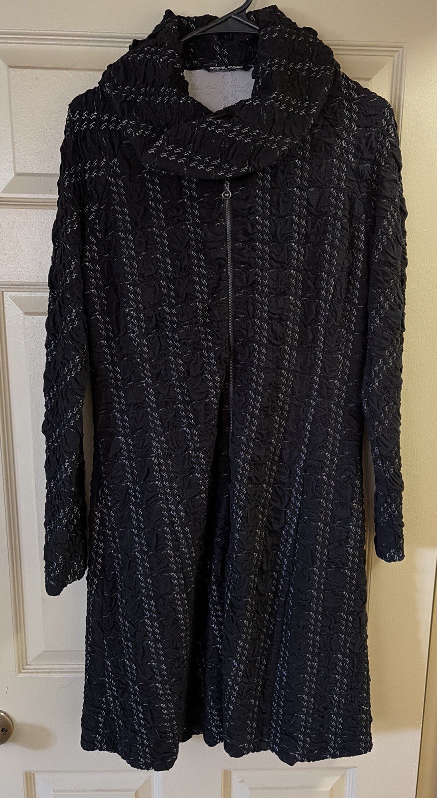Samuel Dong Black/white Zip Front Dress Coat Sz M Long Sleeve A Line Minimalist