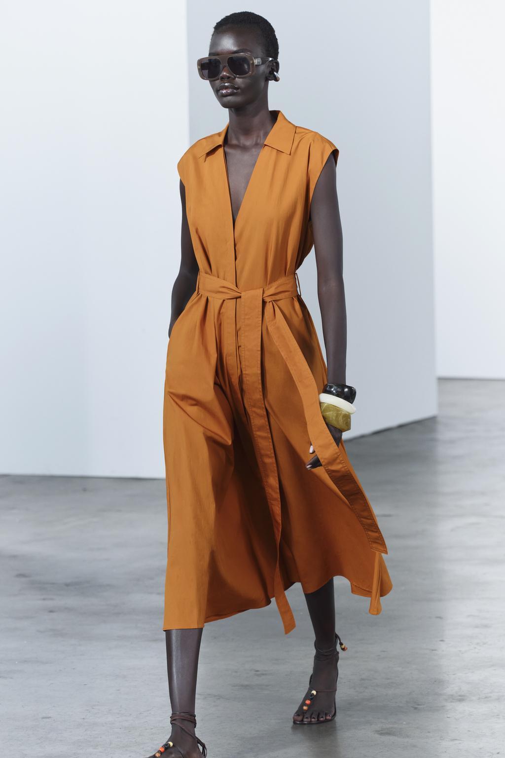 NWT_ZARA ss24 ZW COLLECTION POPLIN SHIRTDRESS Burnt orange | 4786/134_XS-XL