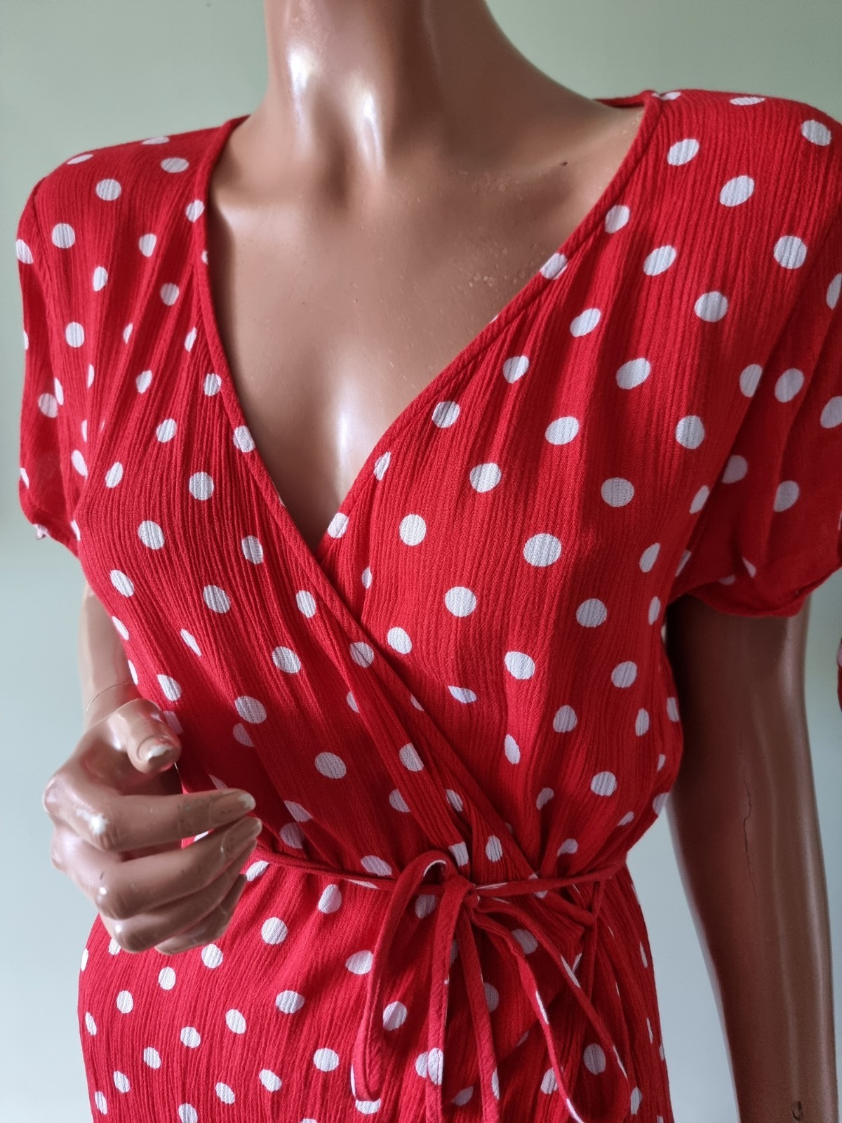 Red White Polka Dot Spotty Wrap Dress Medium M 1940s Wartime WW2 Style