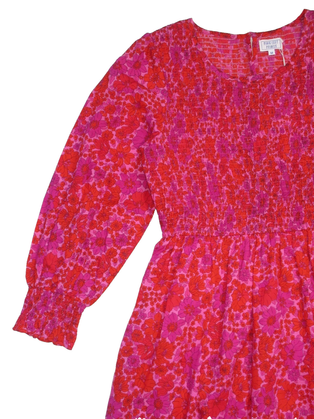 NWT PINK CITY PRINTS Classic Isabel in Vintage Poppy Floral Cotton Midi Dress M