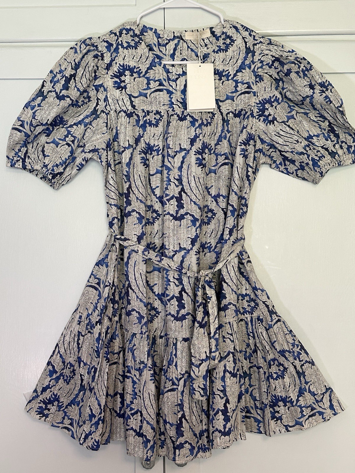Ulla Johnson Rosalie Short Sleeve Mini Blue Dress, Size 12-Large-NEW WITH TAGS!