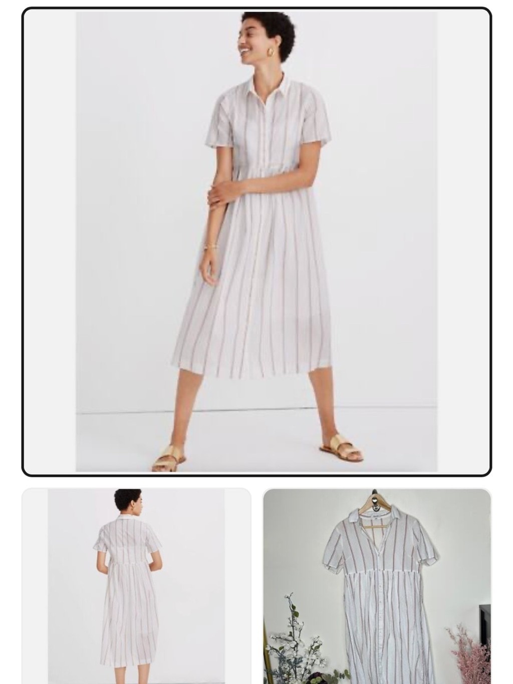 Madewell White Clip Dot Midi Shirt Dress with Blue and Rust Stripes Size Small
