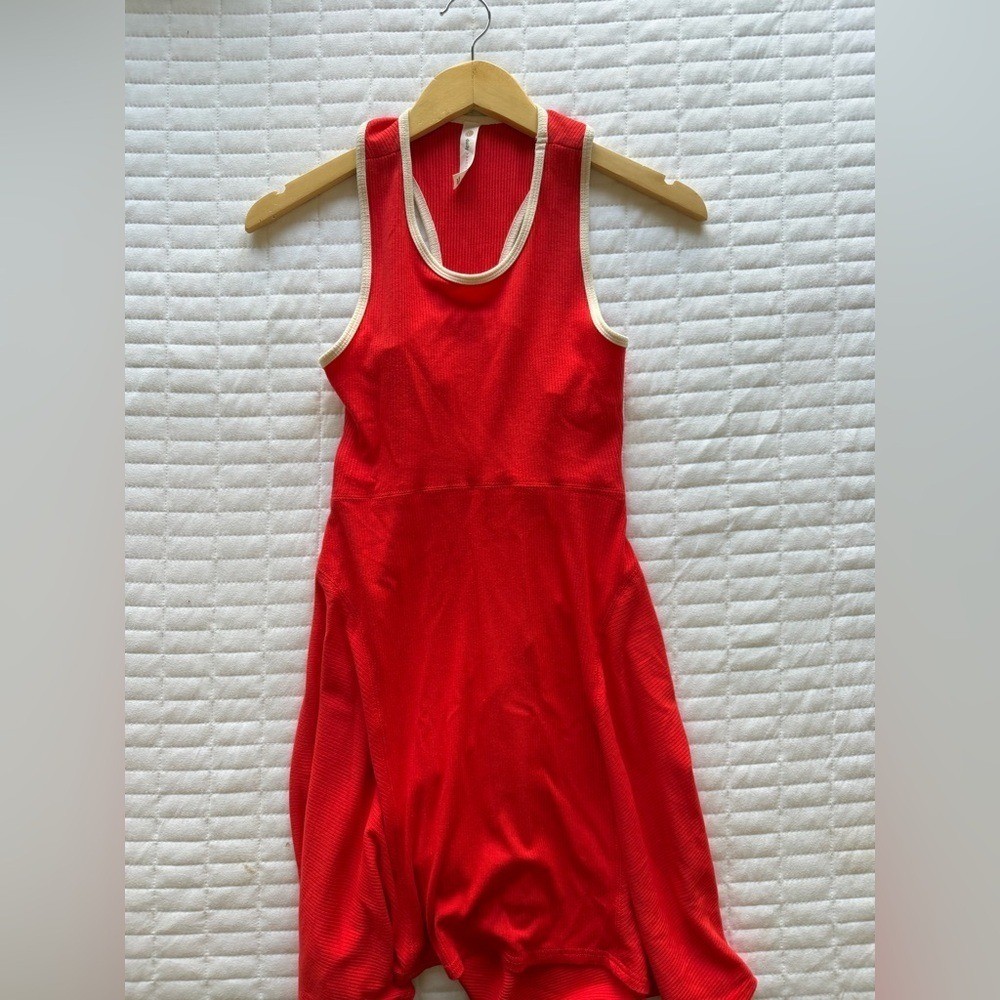 Anthropologie Daily Practice Red Ribbed Tank Tennis Dress with White Trim
