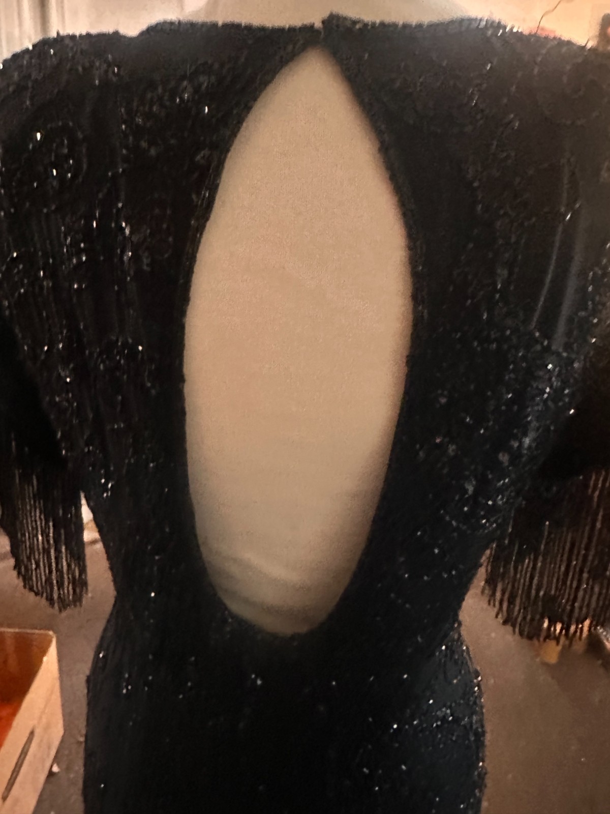 Vintage Women’s Black Sequin Beaded Cocktail Dress Evening Formal Silk XS/S