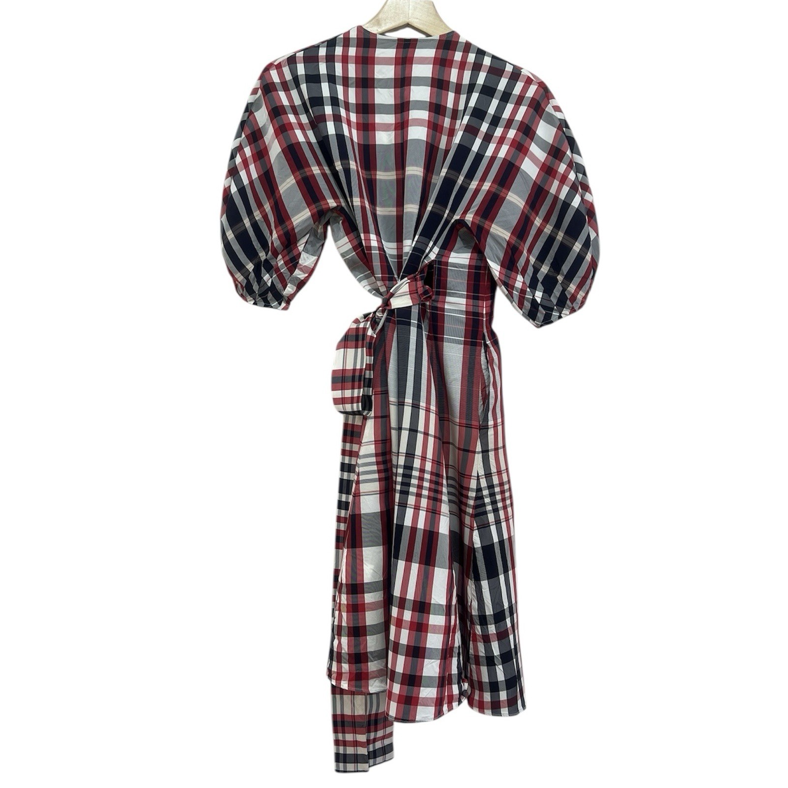 SCANLAN THEODORE Plaid Cocoon Sleeve Wrap Dress Women Size AU 8 US 4 Stripe Red