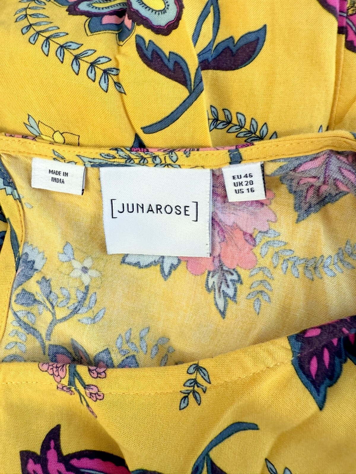 JunaRose Women’s 16 Bright Yellow Floral 3/4 Sleeve Knee Length Shift Dress