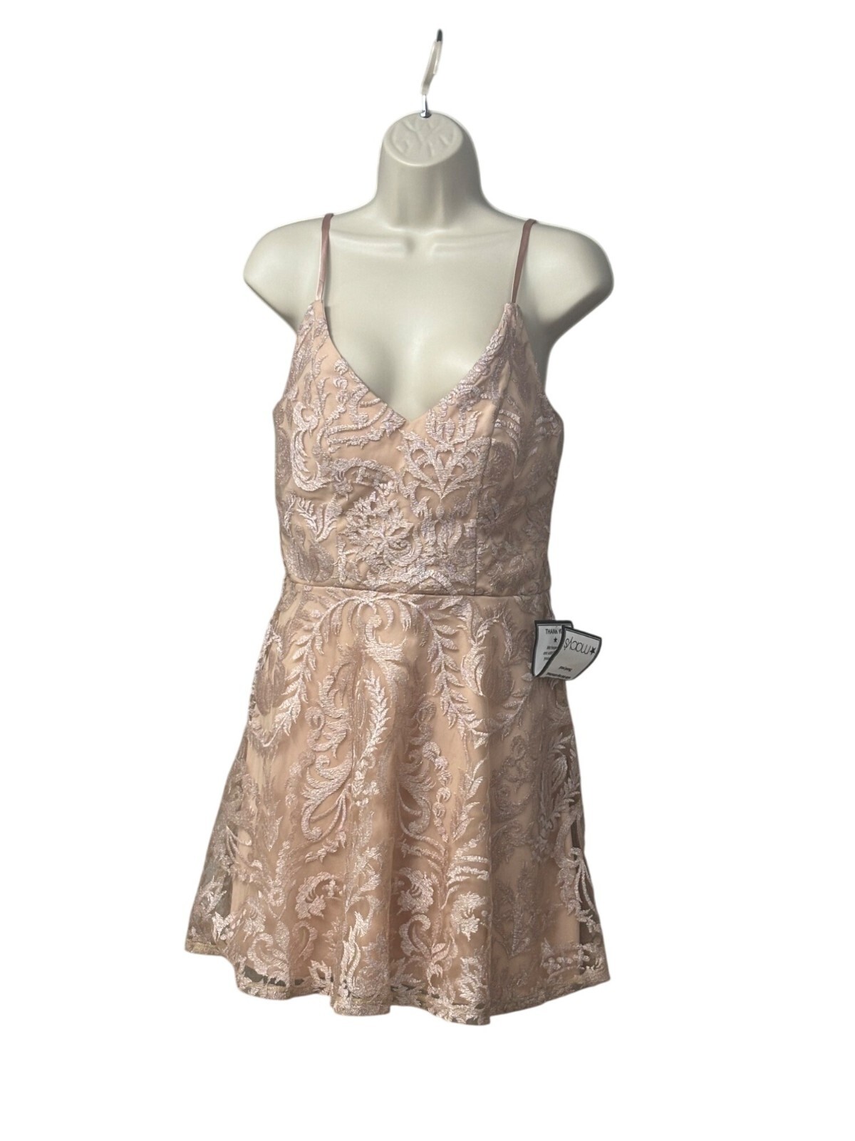 Speechless Juniors’ Shimmer Embroidered Fit & Flare Dress Nude Blush, Sz. 9