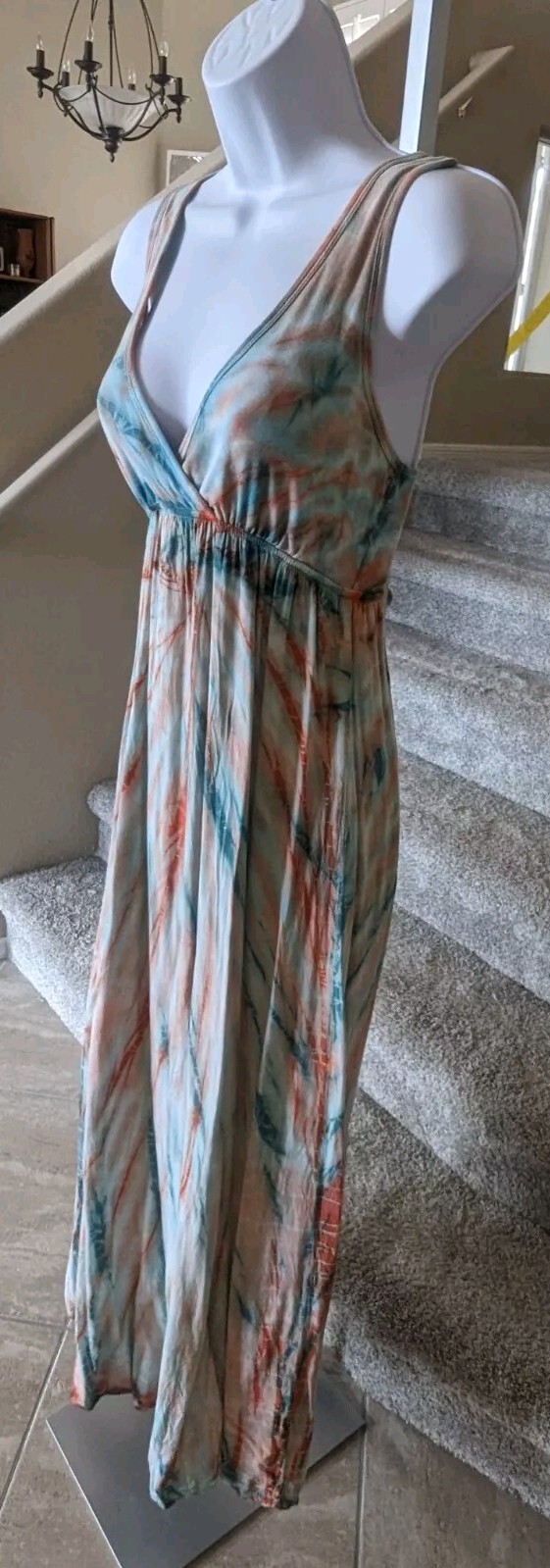 Hard Tail Twist Back Dress (S) Green Orange Tie Dye Maxi Cutout Breezy Flowy