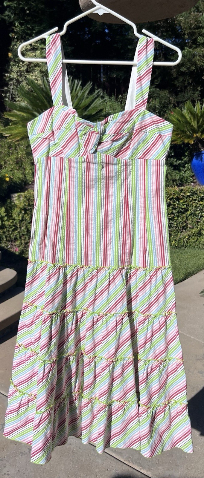 Vintage Nanette Lepore Cotton Bd Tiers Stretch Striped Colorful Sundress Dress 6