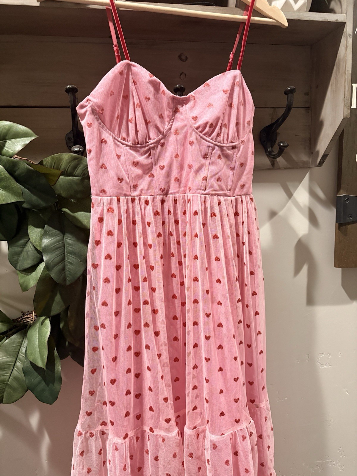 Betsey Johnson Heart Pink Bustier Corset Tulle Midi Dress 4 #0041