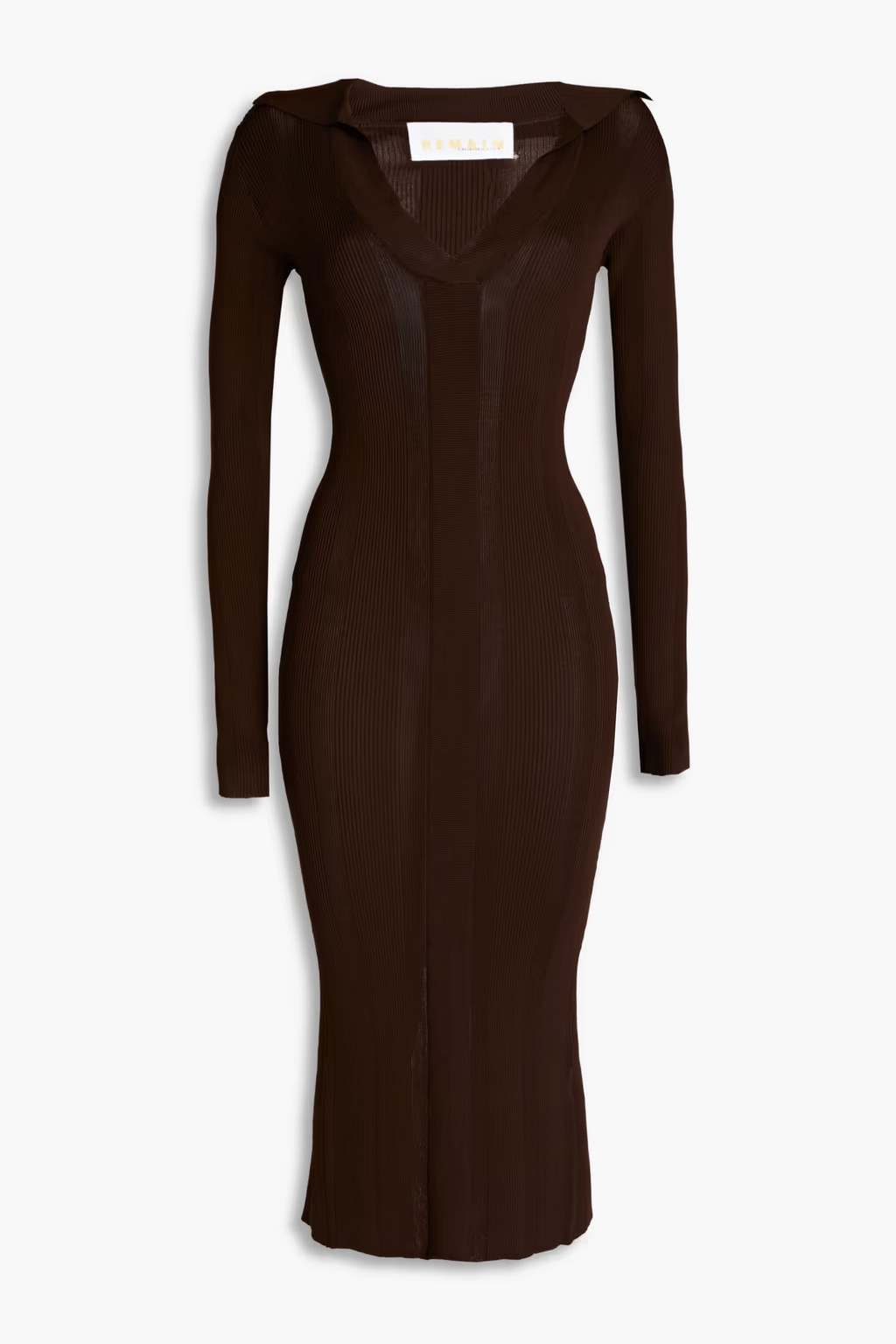 REMAIN Dress MIDI Birger Christensen Brown Viscose Nylon Sheath Dress SZ 6 New