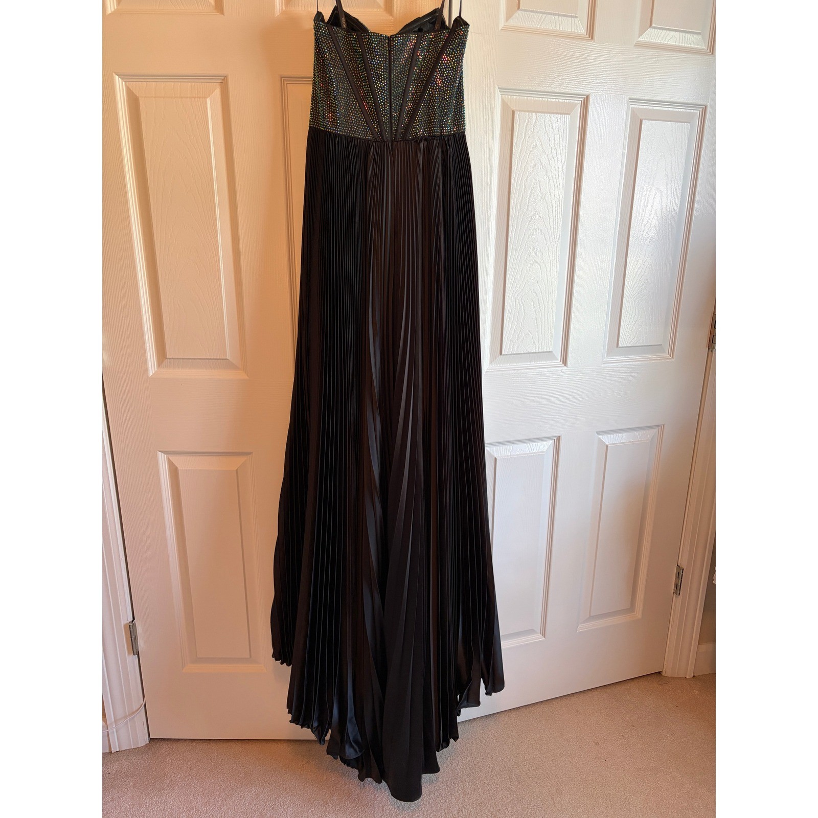 Rachel Allan Black Iridescent Rhinestone Corset Pleated Gown Prom Dress NWT