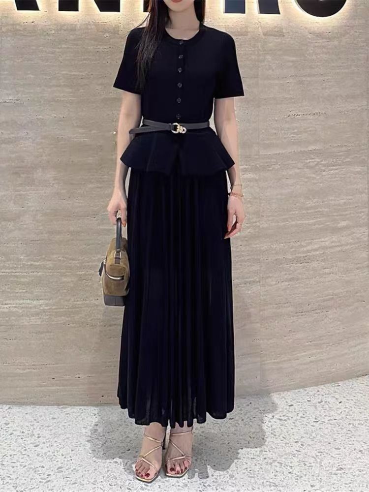 NEW Sandro Two fakes Pleated Ruffled edge black Knitted Dresses Women’s