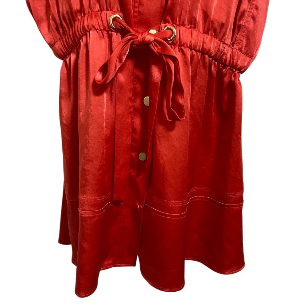 Ramy Brook NEW Vlada Satin Cargo Mini Grenadine Utility Dress Drawstring Waist L