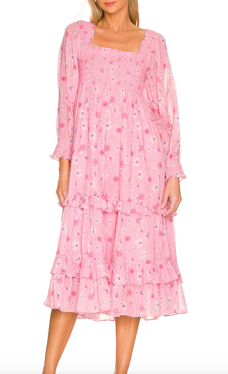 LoveShackFancy NWT Miri Dress in Coral Blaze Long Sleeve Midi Size XL