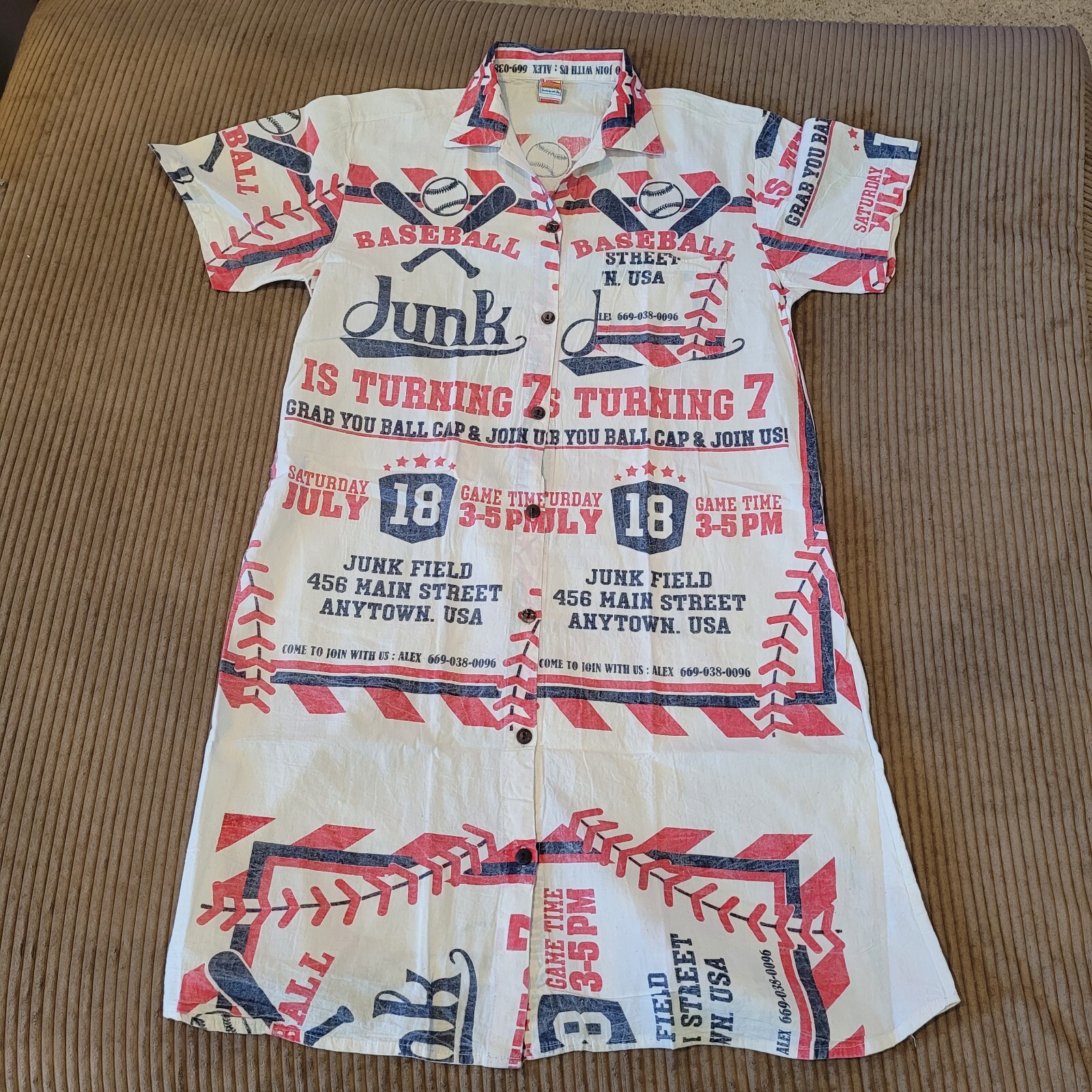 Flour Sack Dress Baseball Junk Vintage Look Feed Sack Garden Hippie Boho 1 Size