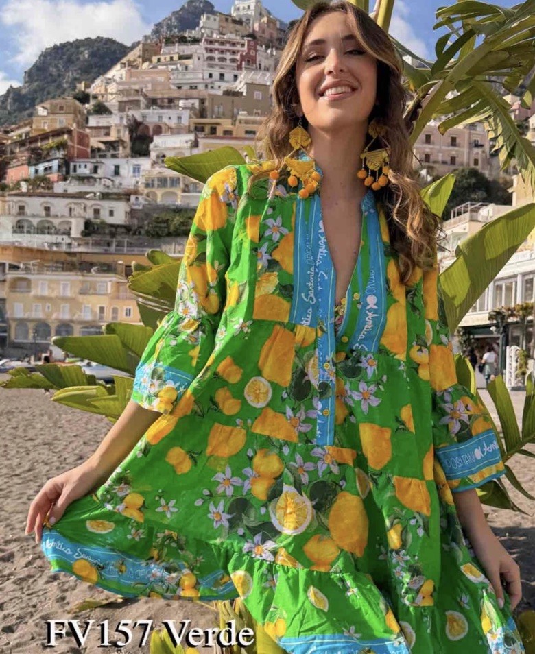 Antica Sartoria 2026 Aqua & Green 🍋 4 Button Dress S/M NWT