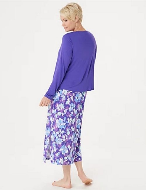 Carole Hochman Brushed Floral Lounge Maxi Dress Set Magenta Pink XS New Cardigan