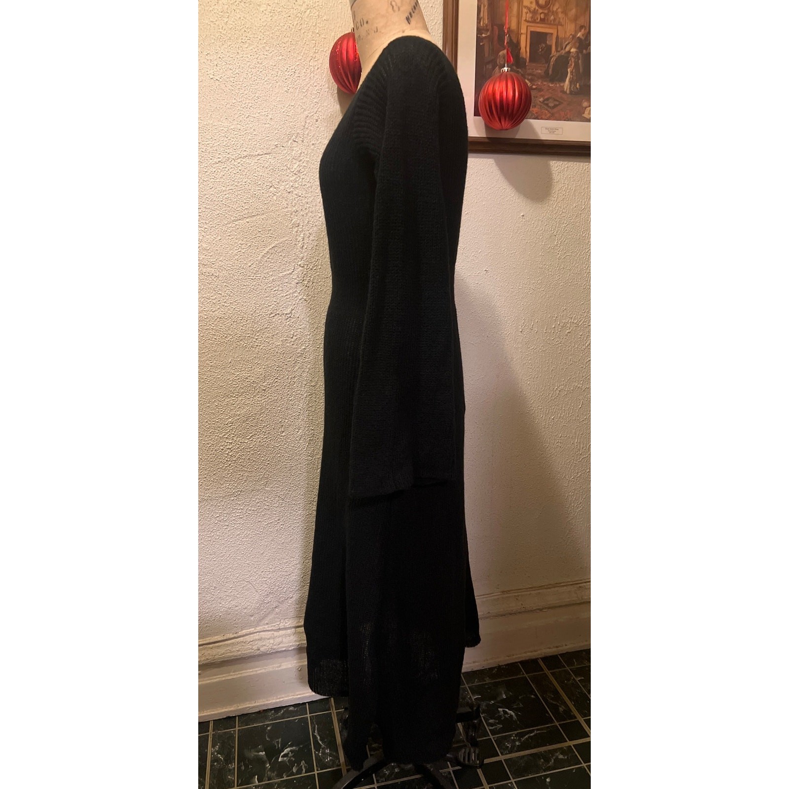 Knit Mix Semi Sheer Lightweight Long Sleeve V-Neck Knit Dress Black NWT Size XL