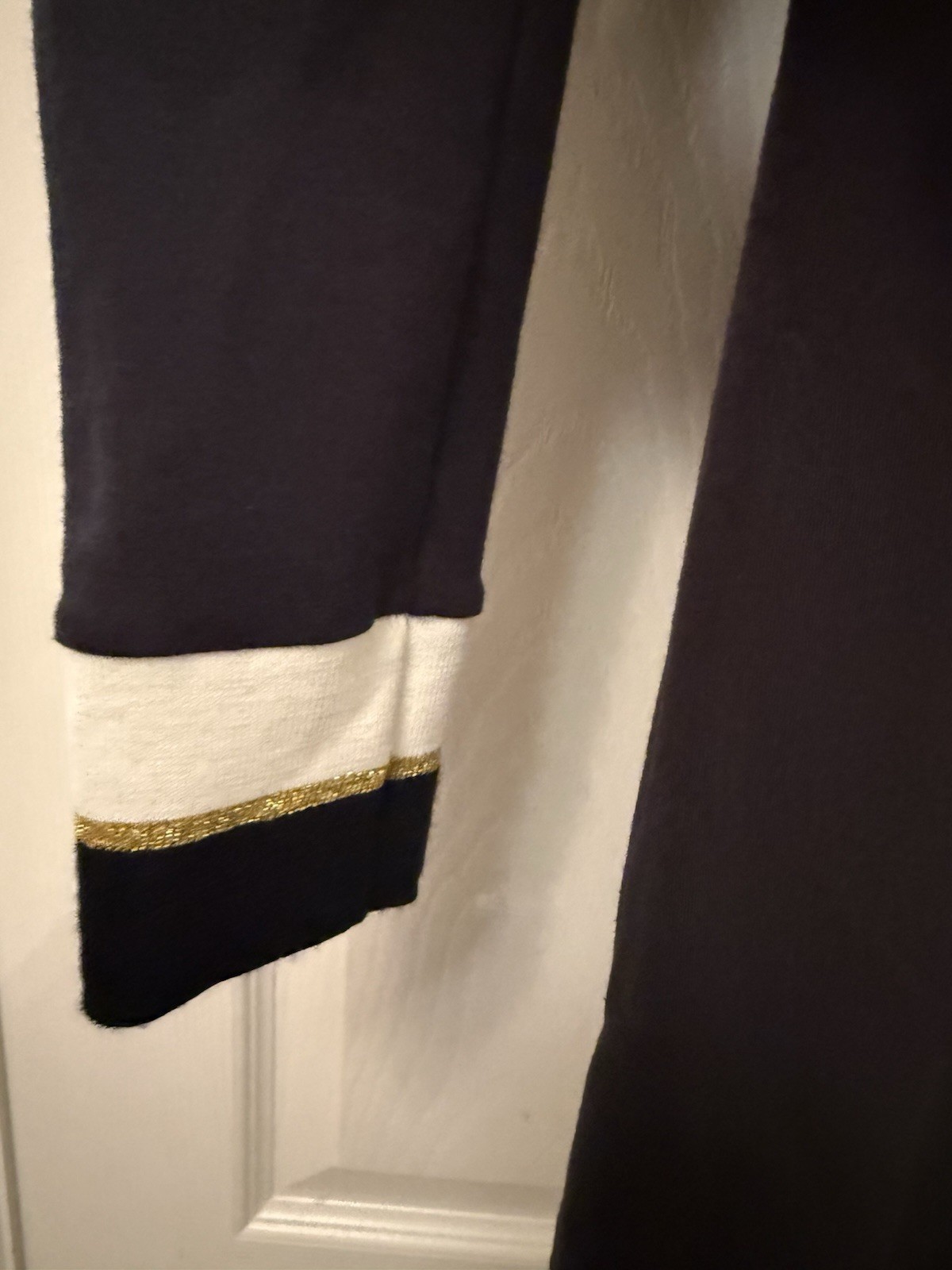 Emily McCarthy Sweatshirt Dress Womens S Black Puff Sleeve Gold Stripe Cuffs