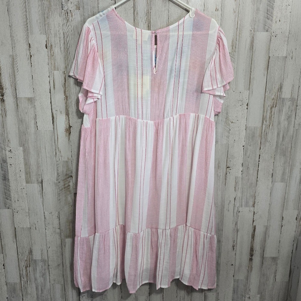 Perch By Blu Pepper White Pink Striped Embroidered Babydoll Dress Plus Size 2XL