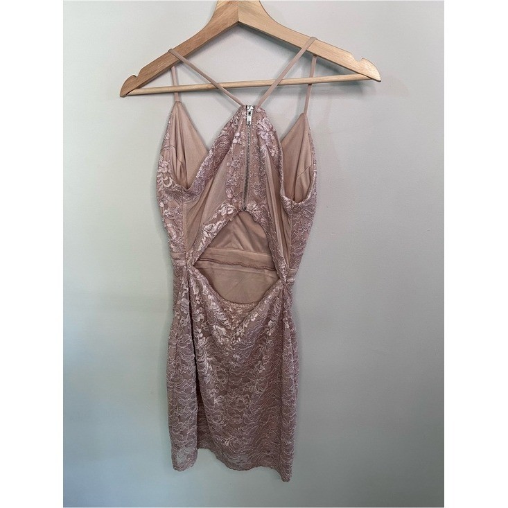 Emerald Sundae Mauve Pink Lace Bodycon Mini Dress Strappy Back Size S