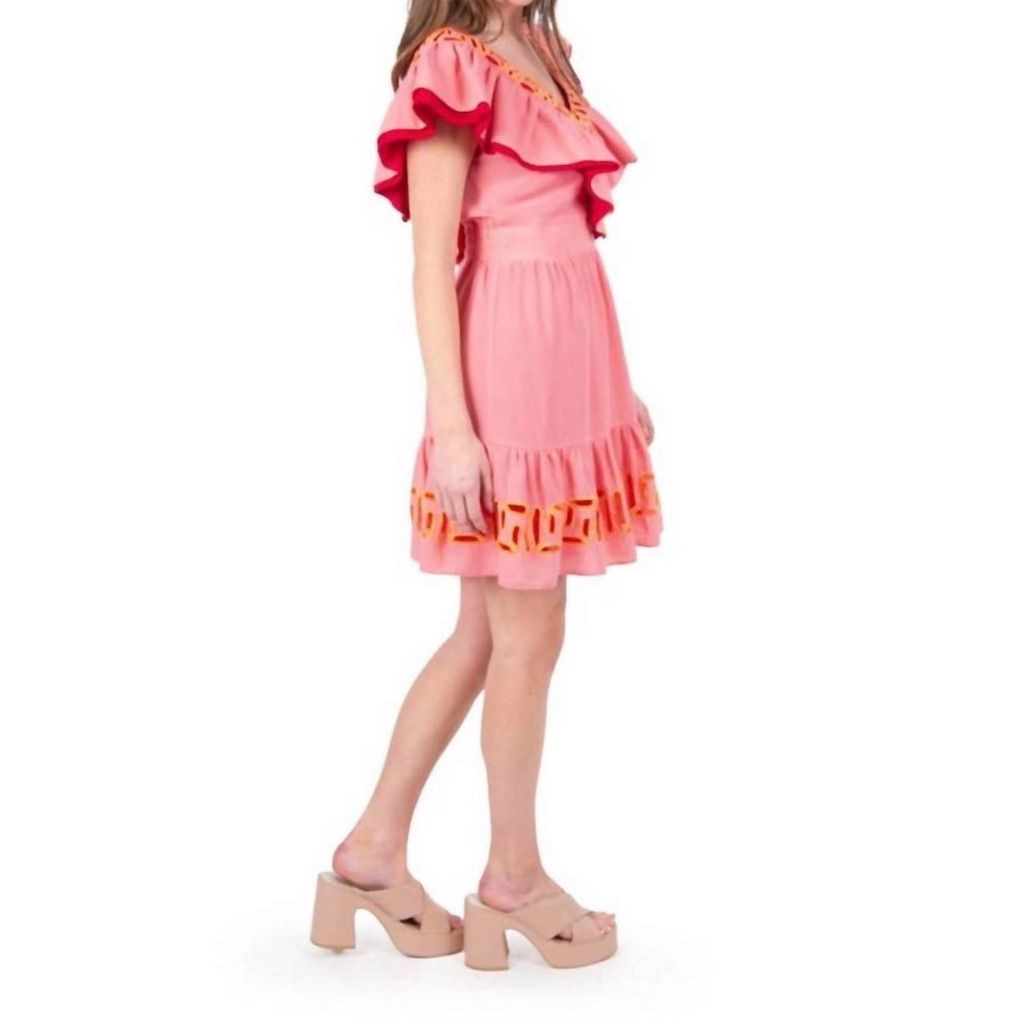 New Emily McCarthy Camille Dress Pink Knee Length Ruffle in Cabaret Size Large