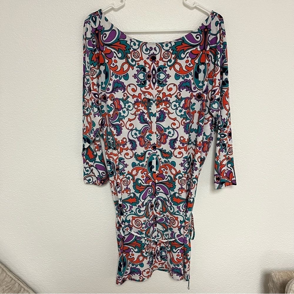 Laundry by Design Womens 12 Psychedelic Paisley Ruched Sheath Dress Multi Color