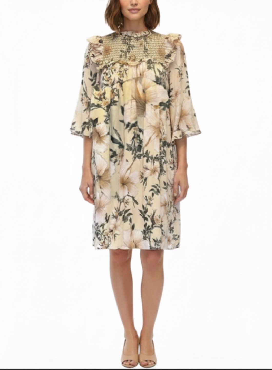 NWT Happy Nature x Kate Hudson Smocked Dress Small S Knee Length Sustainable