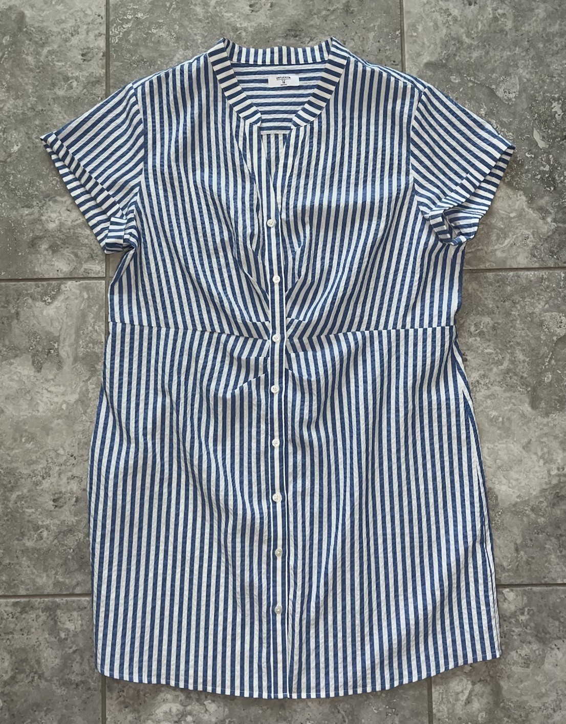 UNTUCKit Cotton Blend Seersucker Striped Cybil Button Shirt Dress Blue New 18