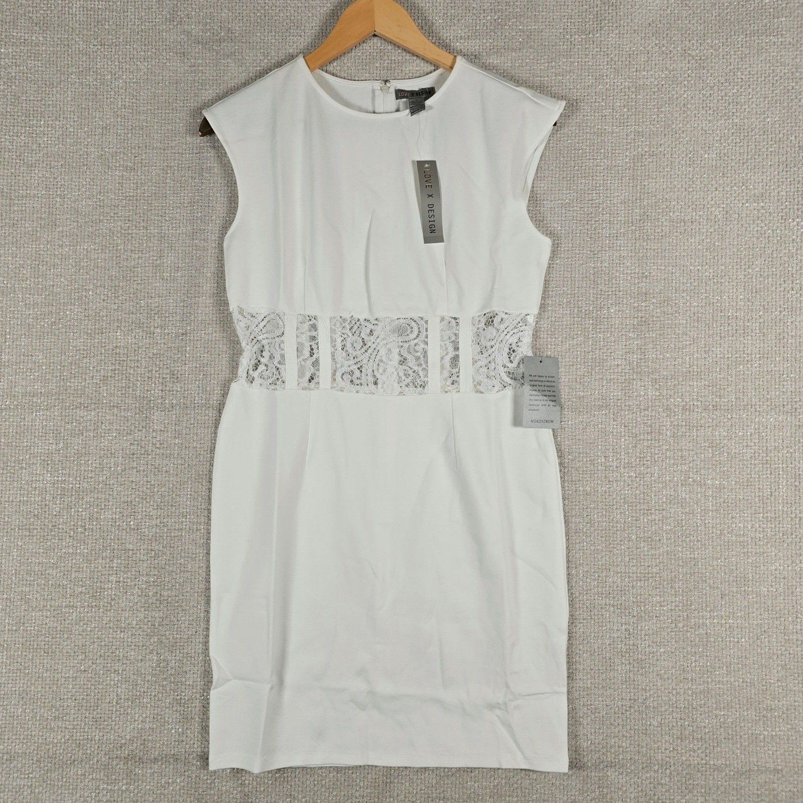 Love X Design Womens White Lace Inset Sleeveless Sheath Dress Size M New