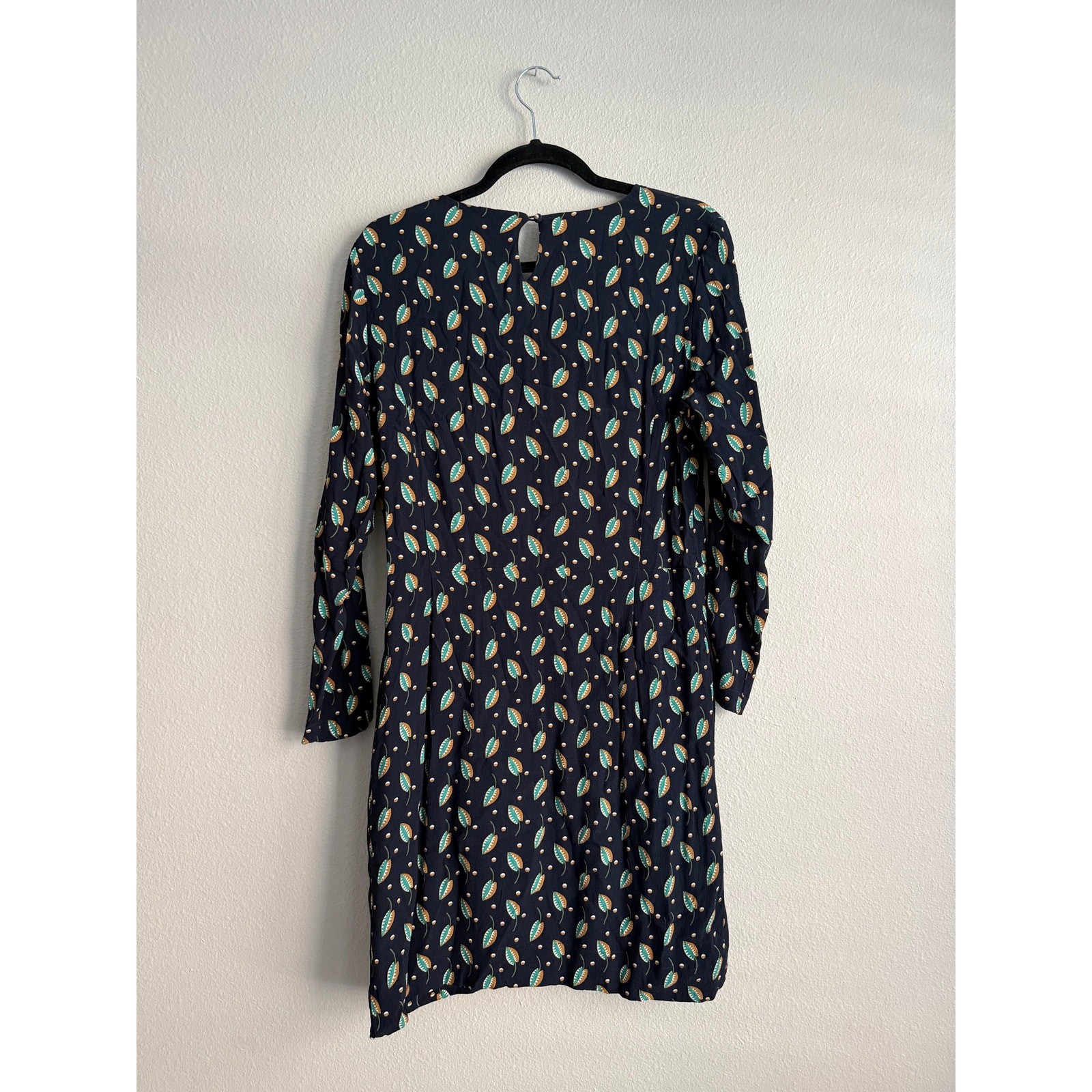 Nice Things Paloma S Sz 10 Tunic Mini Dress Navy Leaf Print Long Sleeve Sz 42