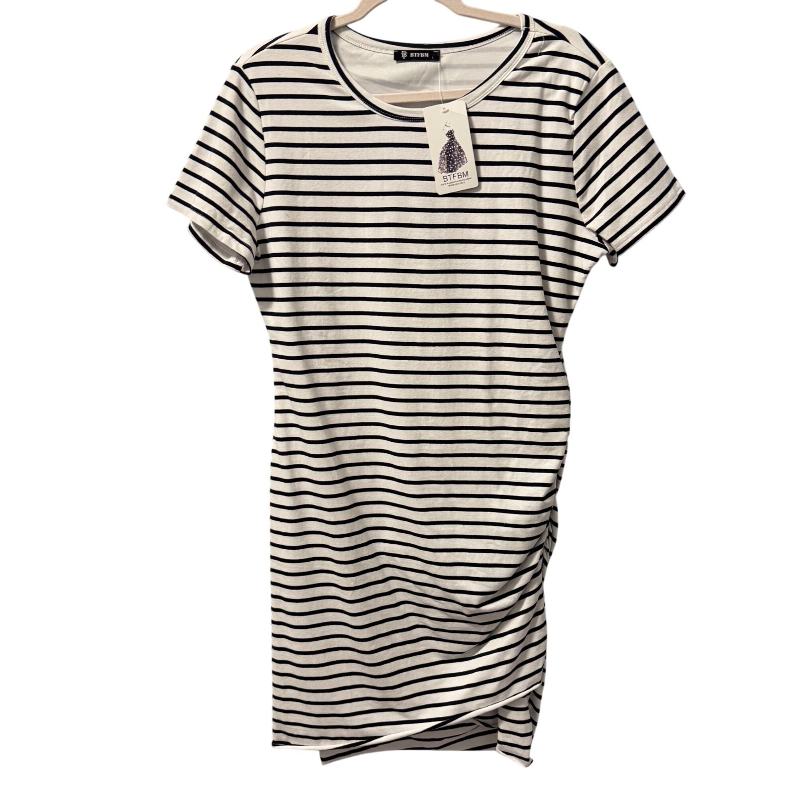 BTFBM Striped Bodycon T-Shirt Dress Sz L – Black & White – Polyester Blend