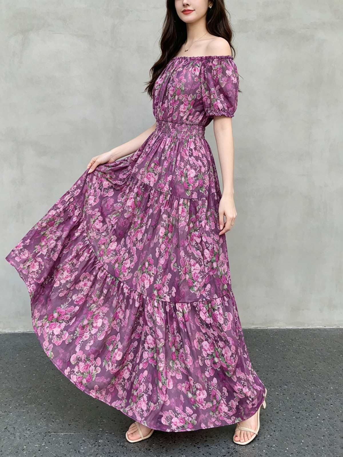 Ladies Elegant Boho Everyday Dress Elastic Waist Stretch Fits Every Body Type