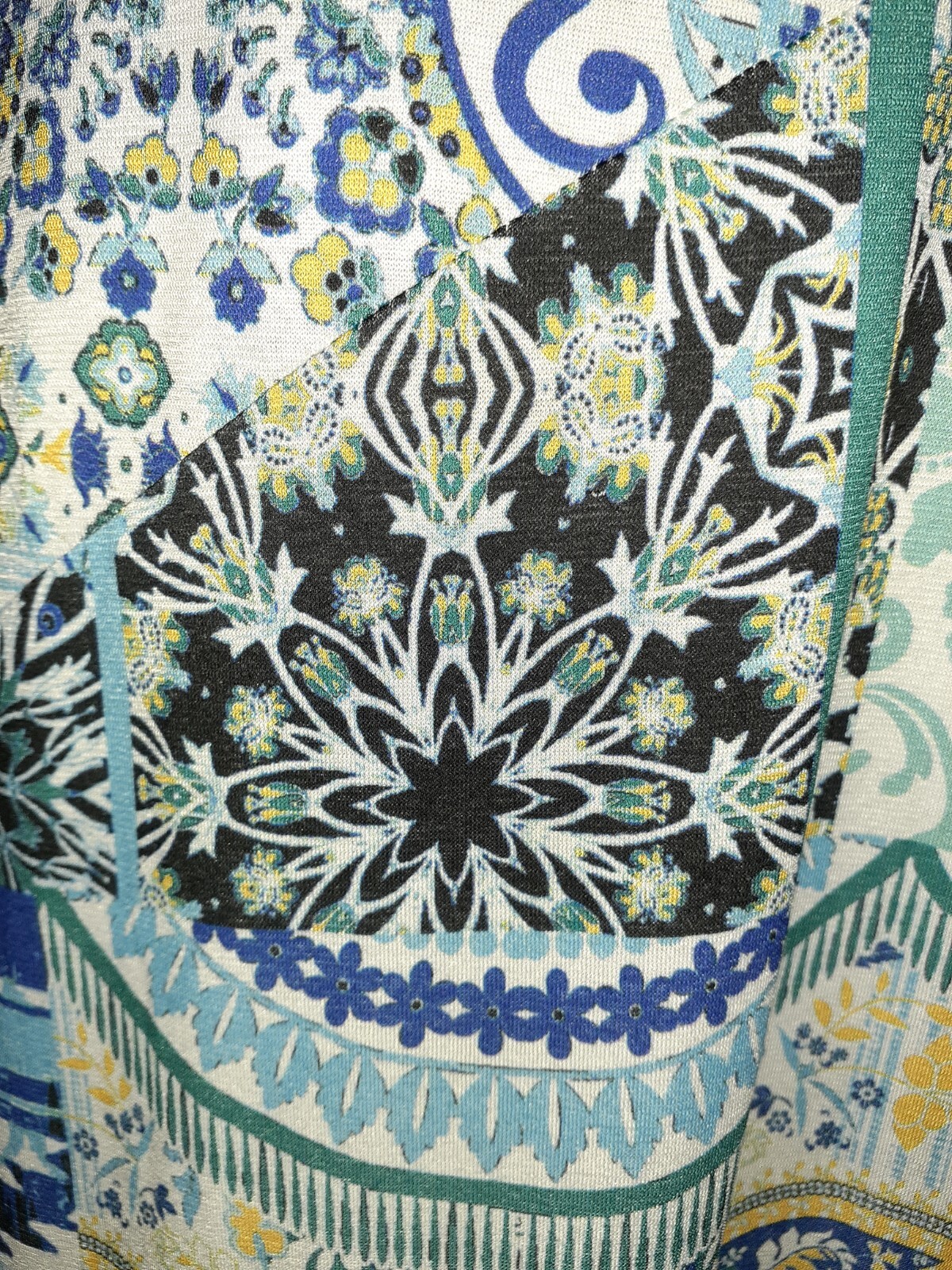 ONE WORLD Size L Maxi Dress Blue White Yellow Floral Sleeveless Stretch Knit