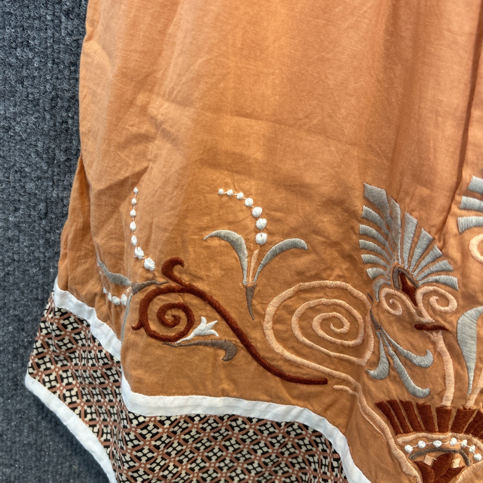 Lulumari Mandarin Orange Women’s Embroidered Midi dress Boho Chic Beach EUC