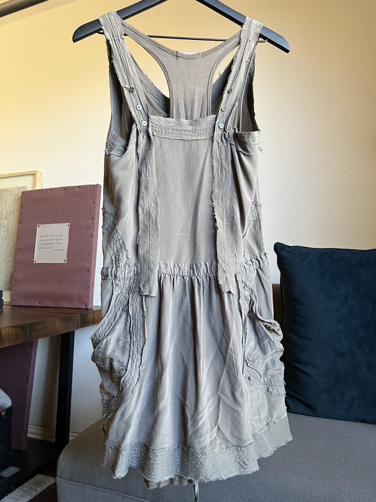 Monoreno Sleeves Army Green Silk Drawstring Boho Dress Size M