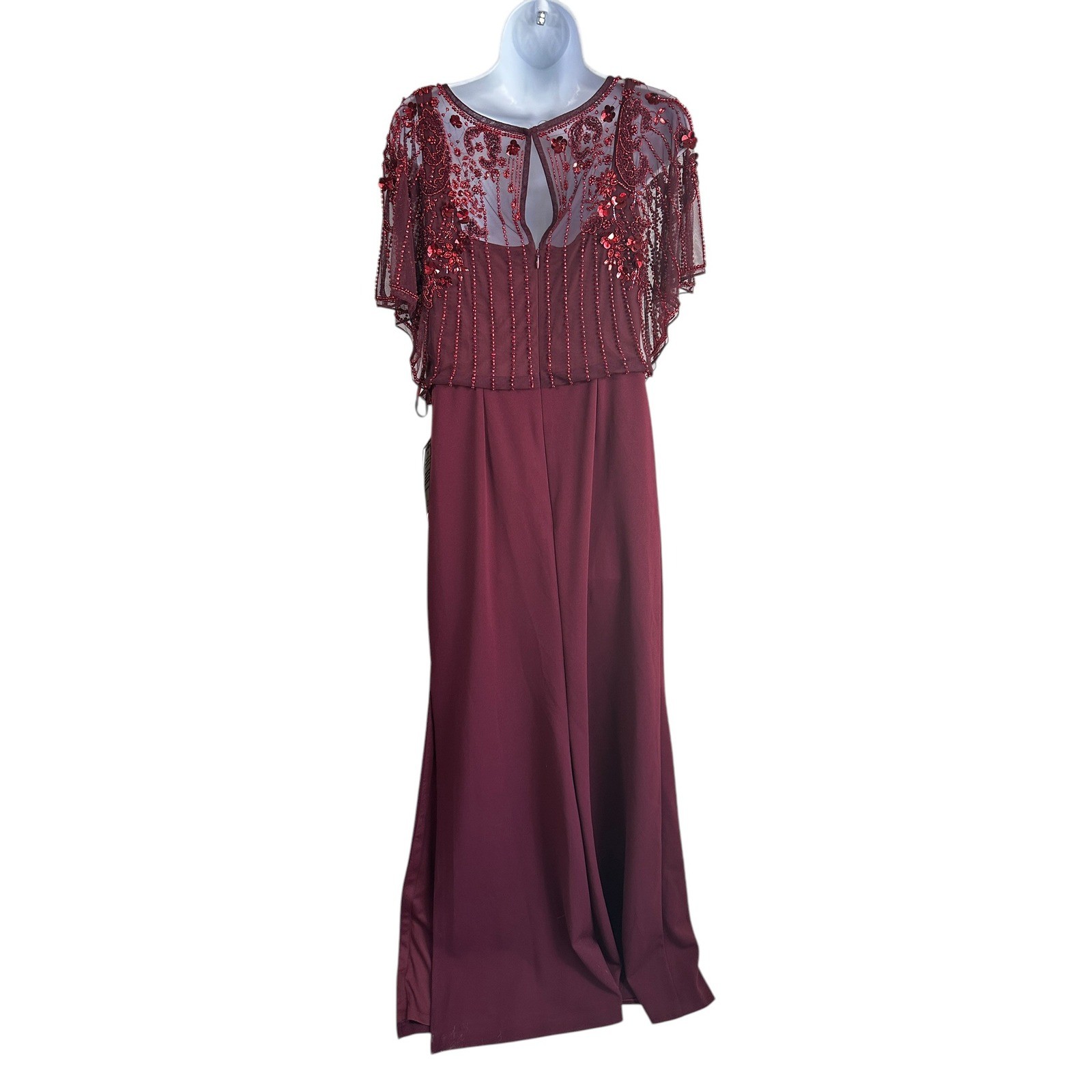 Aidan Mattox Beaded Evening Gown Wine Sequin Capelet Art Deco Old Hollywood Sz10