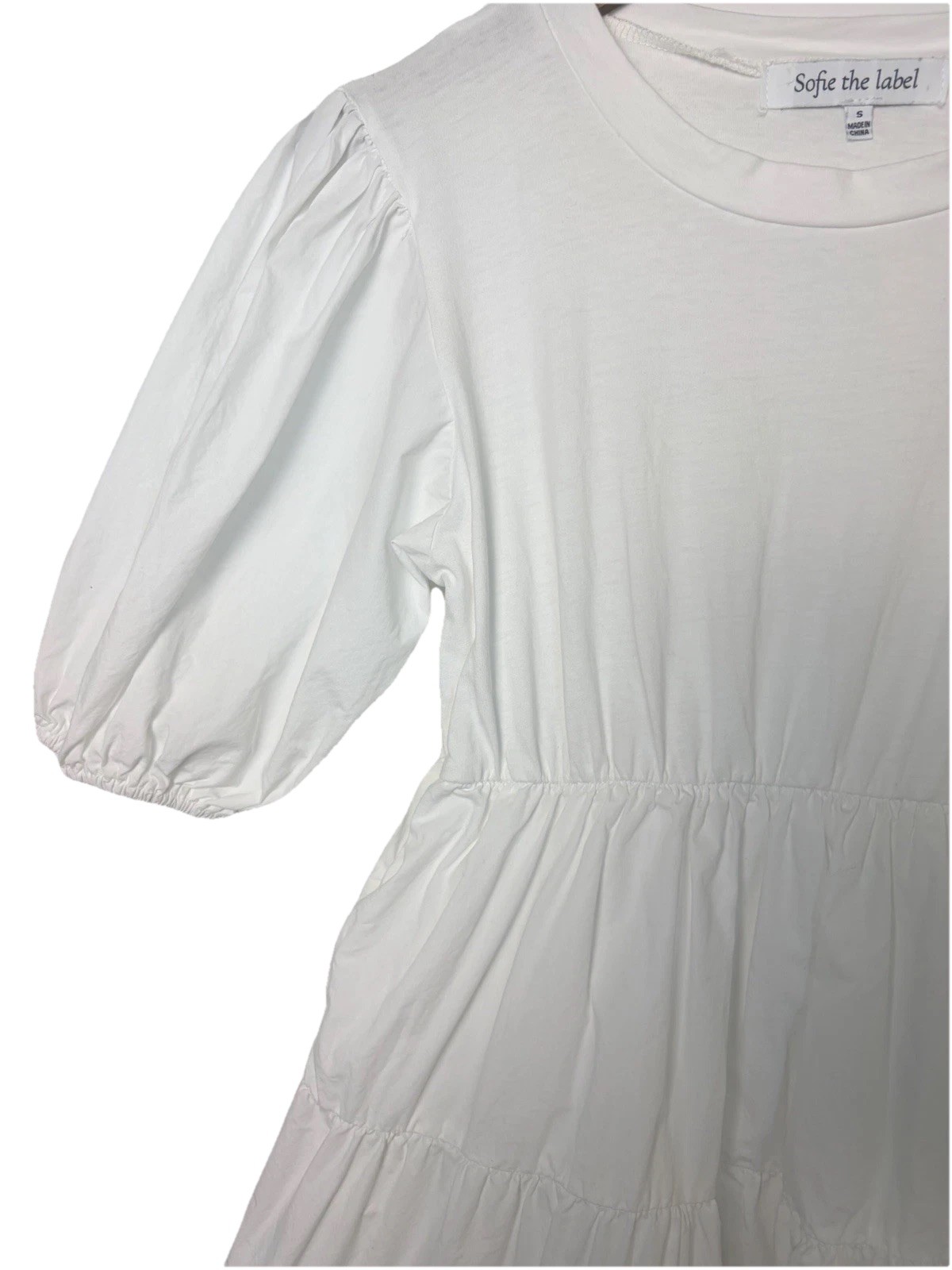 Sofie the Label White Puff Sleeve Tiered Mini Dress Size S Cottagecore Babydoll