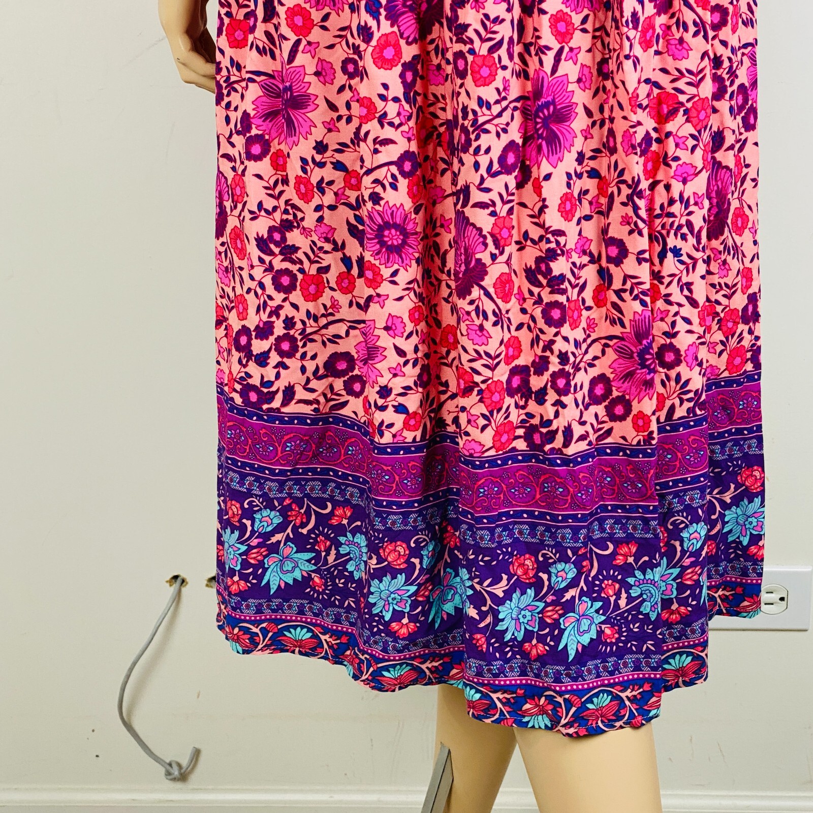 R Vivimos Bohemian Boho Style Paisley Floral Peasant Lounge Midi Dress S 4 / 6
