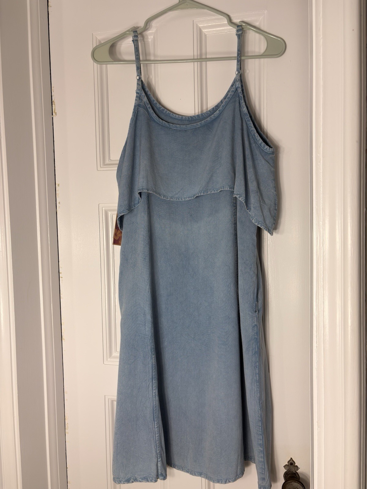 raya sun Light Blue Cover Up Dress Palm Tree Embroidered NWT