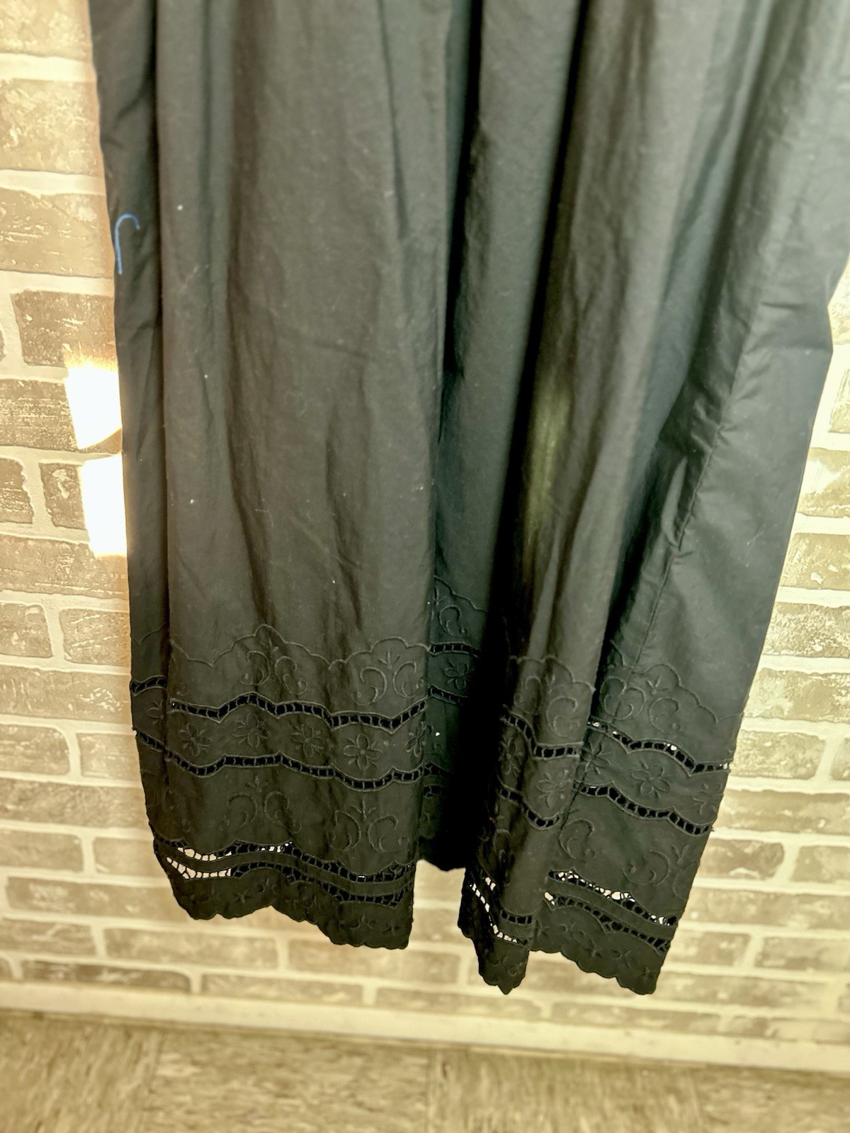 Free Assembly Black Smocked Swing Midi Dress Square Neck Pockets Cotton M
