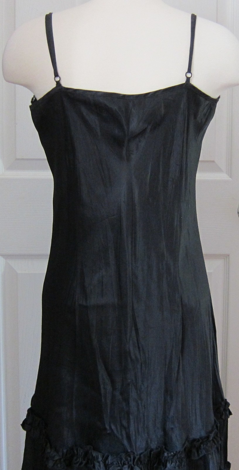 SEXY MAXI BLACK SLIP DRESS RUFFLED ROSES ADJUSTABLE STRAPS NEW W/O TAGS SZ L