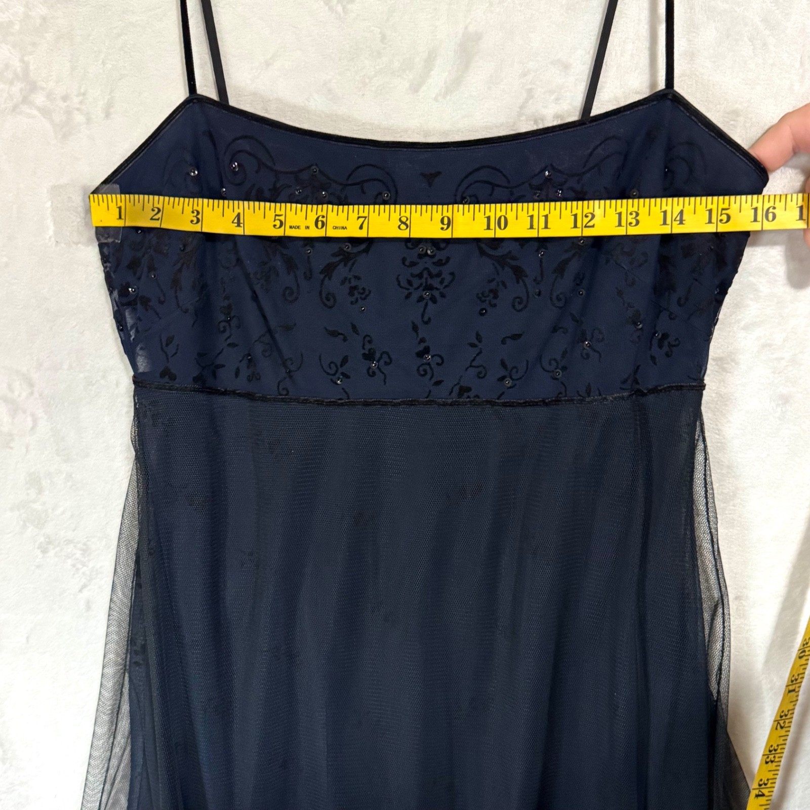 VTG 90s Laundry Shelli Segal Mesh Velvet Babydoll Dress Beaded Fairy Goth 8 XS