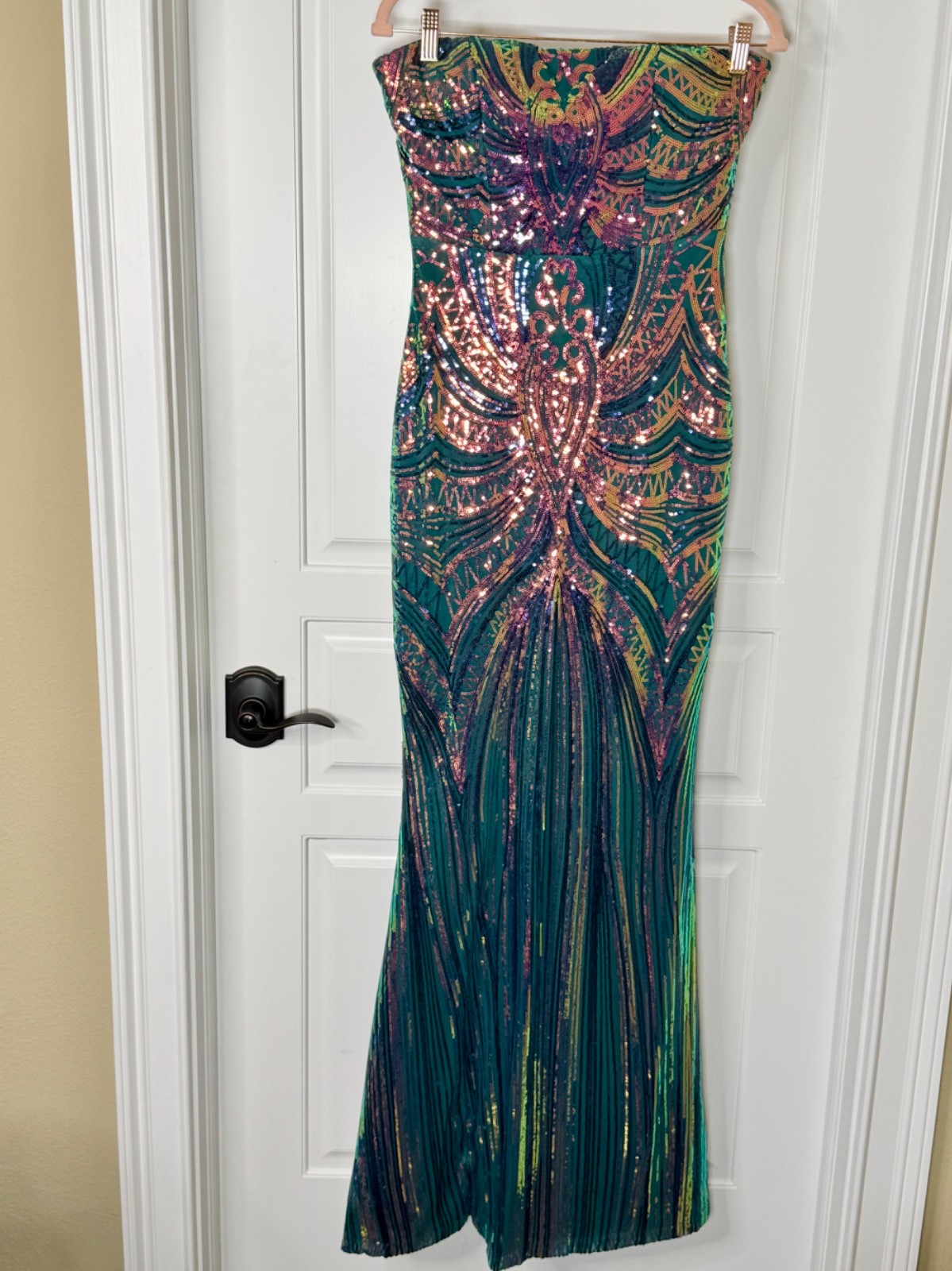 SHEIN MULTI COLOR STRAPLESS LONG SEQUIN EVENING DRESS GOWN
