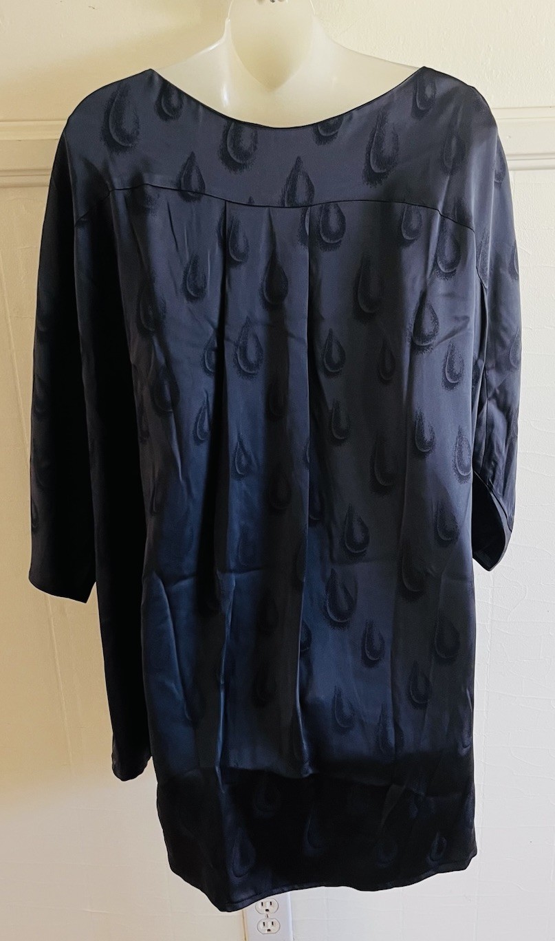 Vtg KENZO Paris Sheath Mini Dress Silky Viscose Navy Peacock Teardrops SZ 38 M