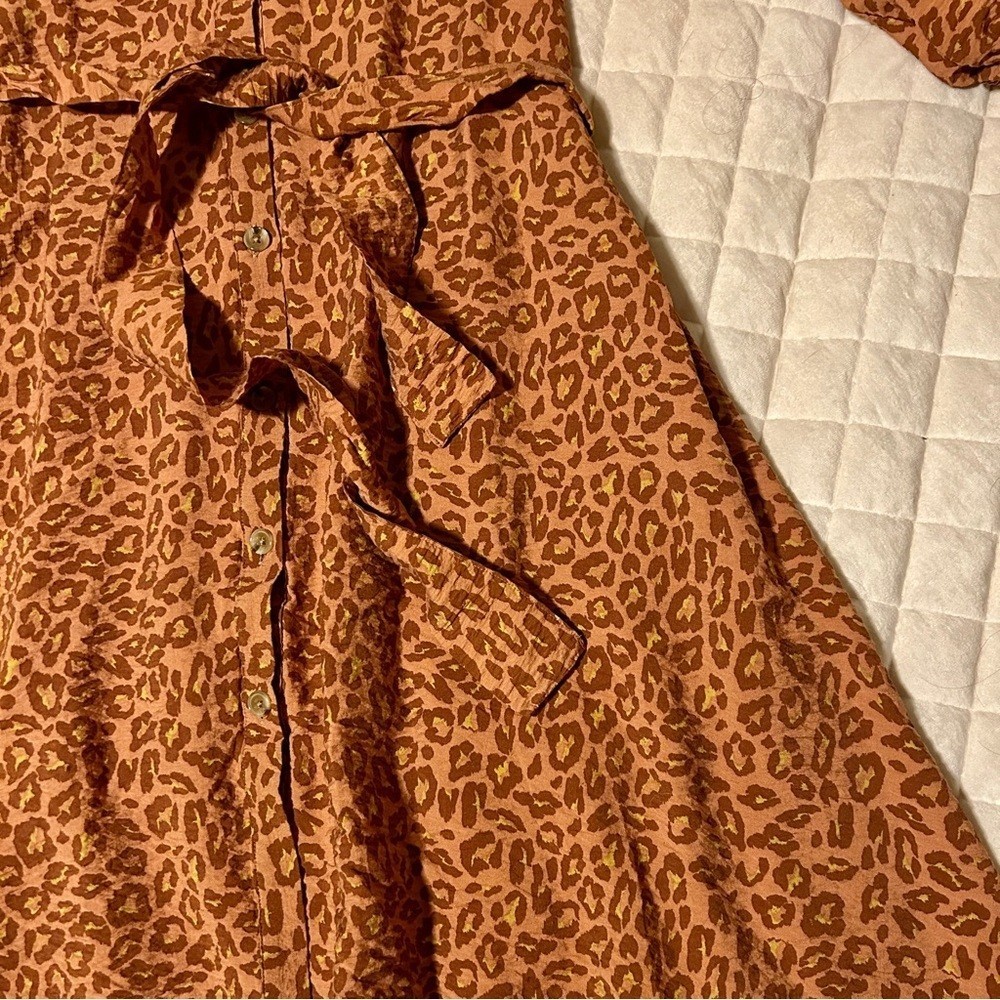 Nine West Brown/Orange Leopard Print Long Sleeve Dress