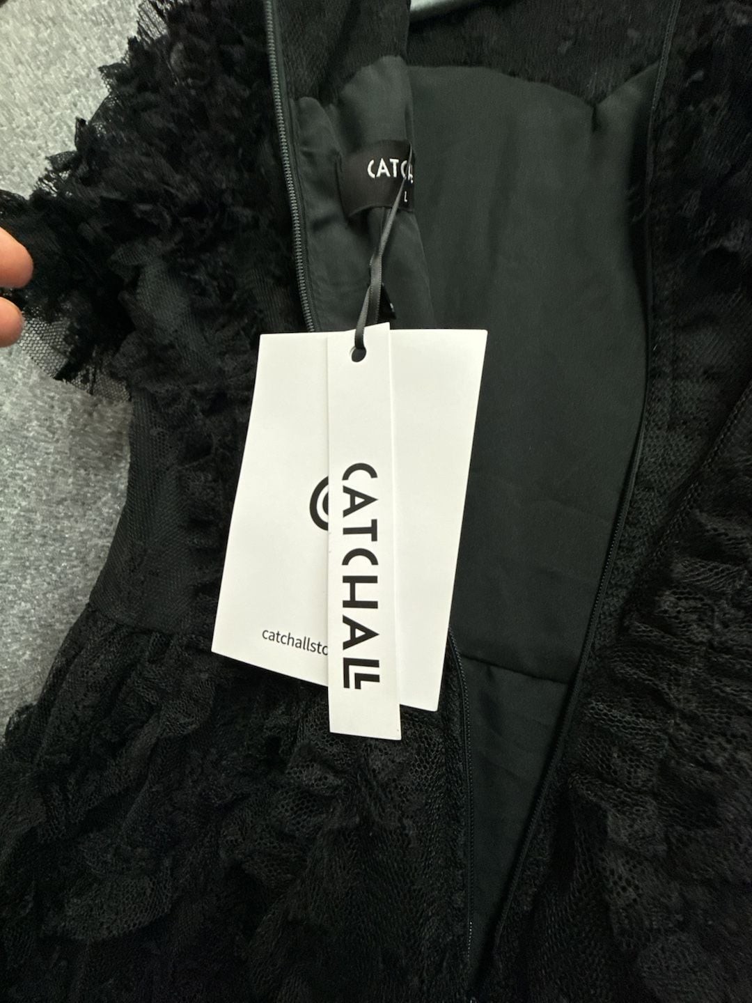 CATCHALL Black Ruffled Tiered Lace Midi Dress