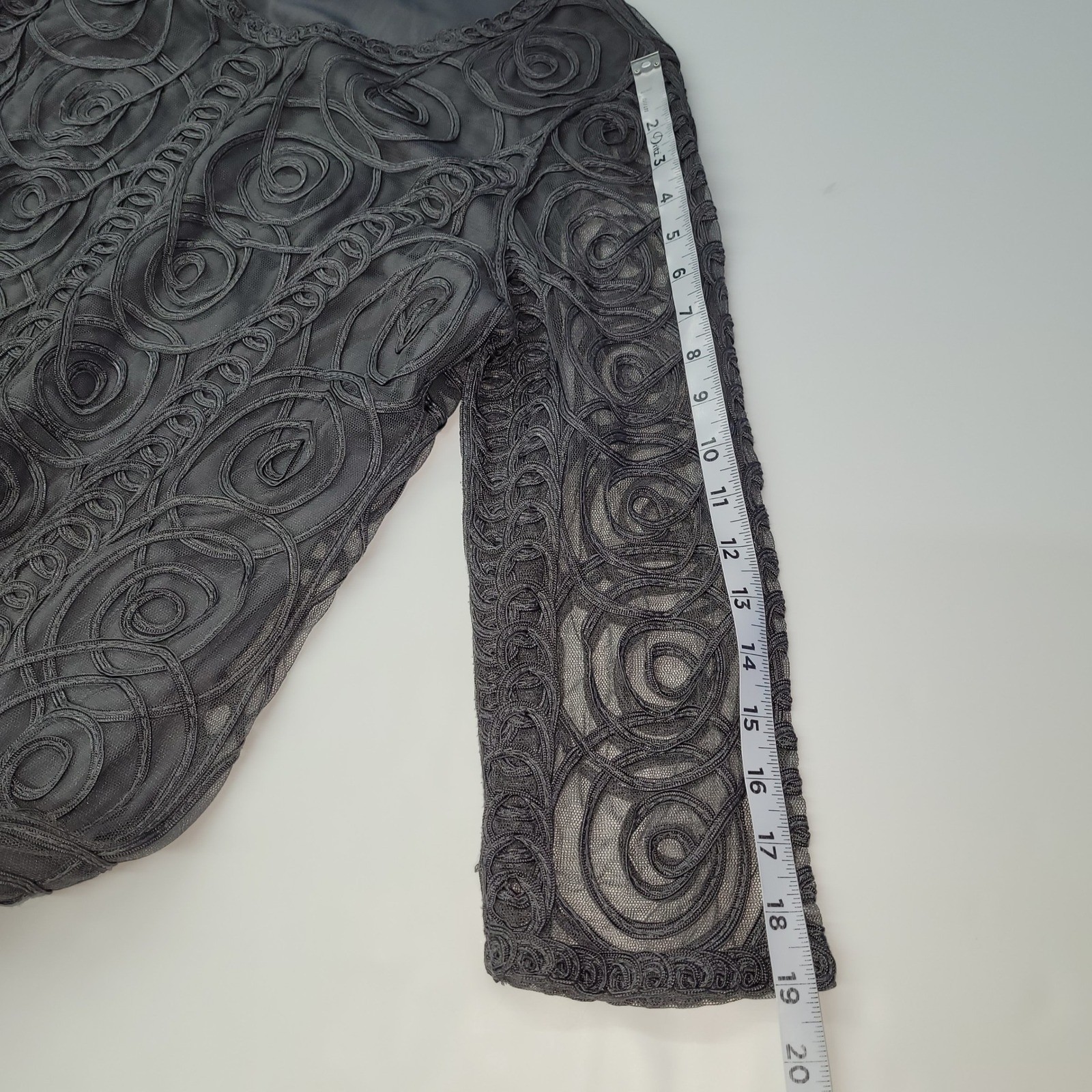 Weavz Designer Dress Gray Swirl Embroidered Mesh Overlay L Long Sleeve Sheath