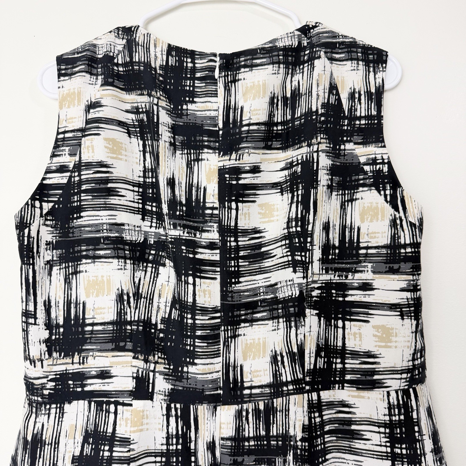 Pendleton 100% Silk Career Dress Abstract Ivory Black Gray Tan Women’s 16